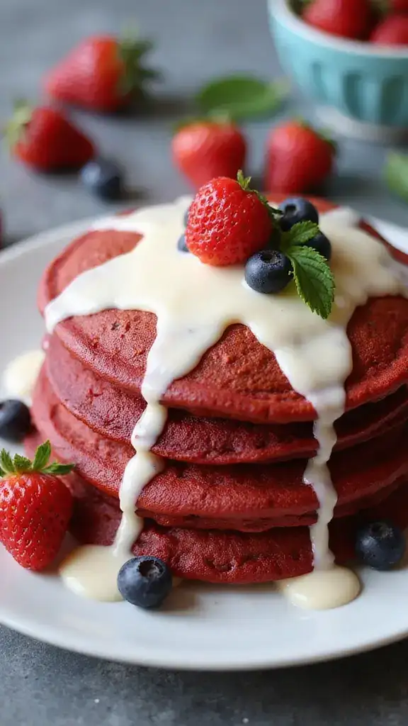 13 Decadent Red Velvet Cake Variations for Every Celebration (You Won't Believe #7!) - 6. Red Velvet Pancakes with Cream Cheese Syrup