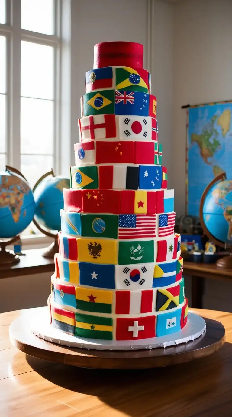 20 flags around the world cake