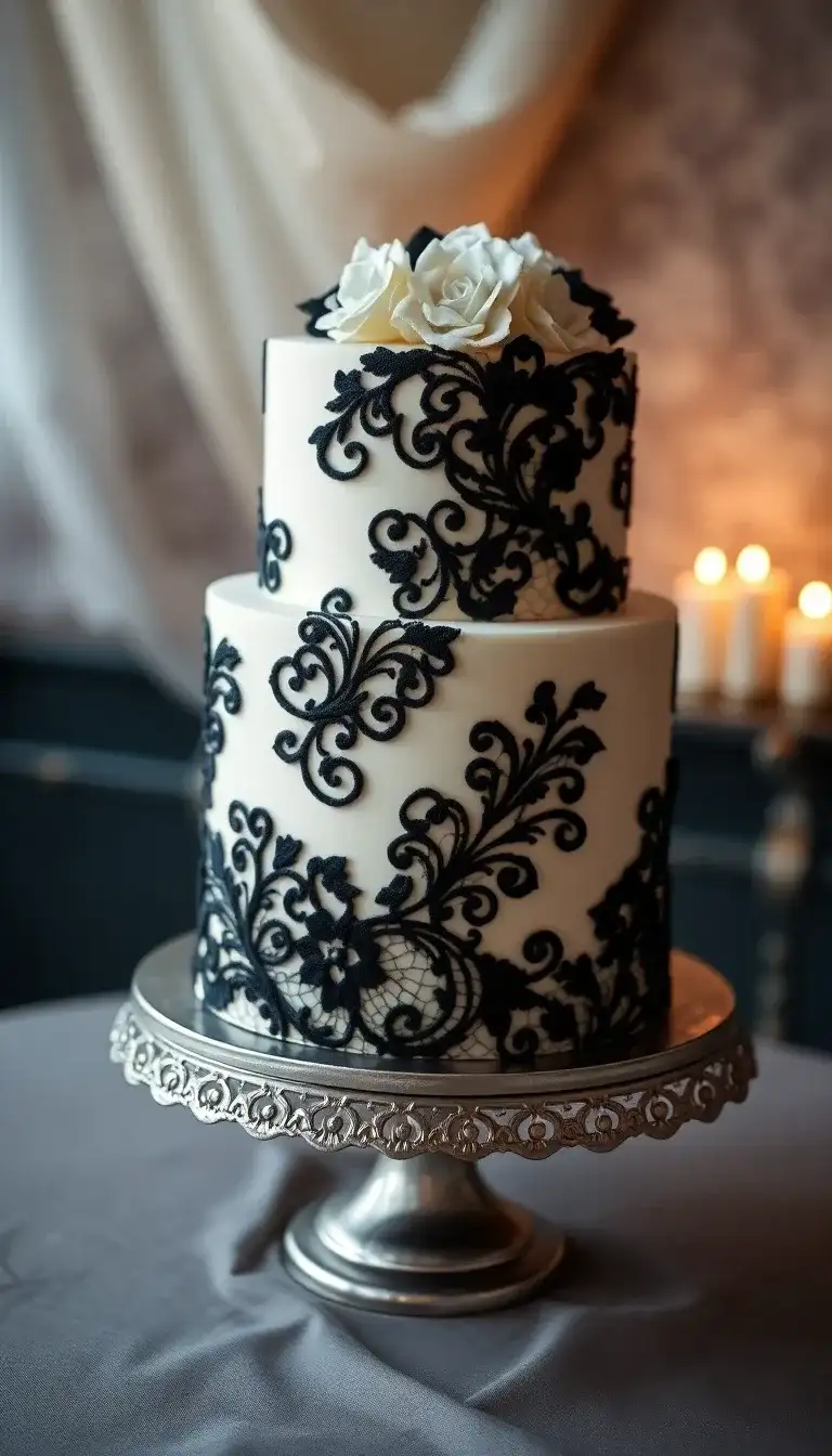 Black and White Floral Lace Cake1.webp