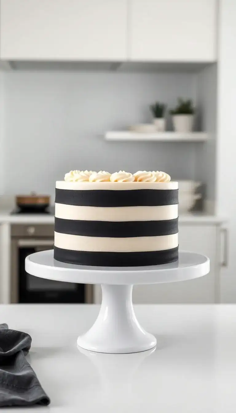 Black and White Striped Buttercream Cake1.webp