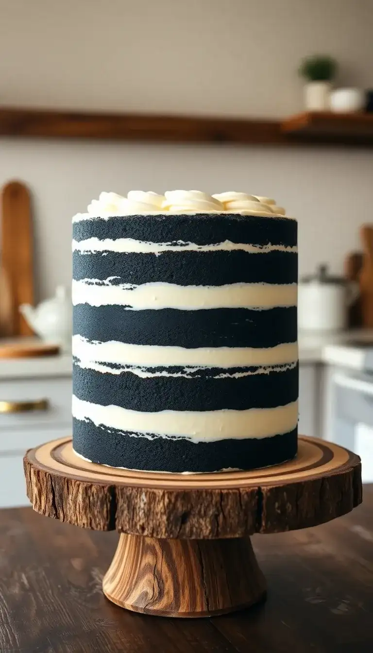 Black and White Striped Naked Cake1.webp