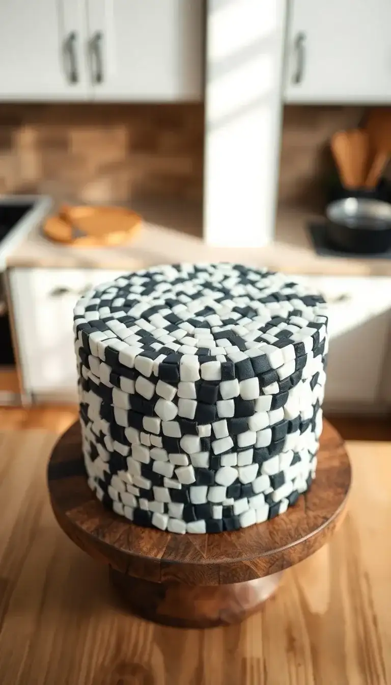 Black and White Tiled Mosaic Cake1.webp