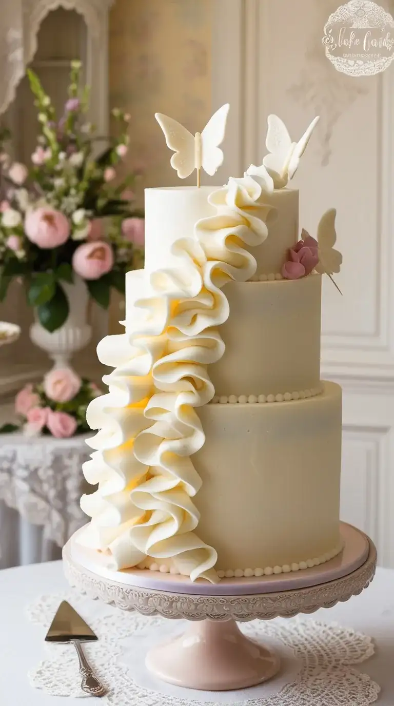 buttercream ruffle and butterfly cake