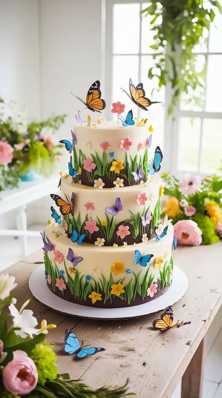 butterfly and flower fusion cake