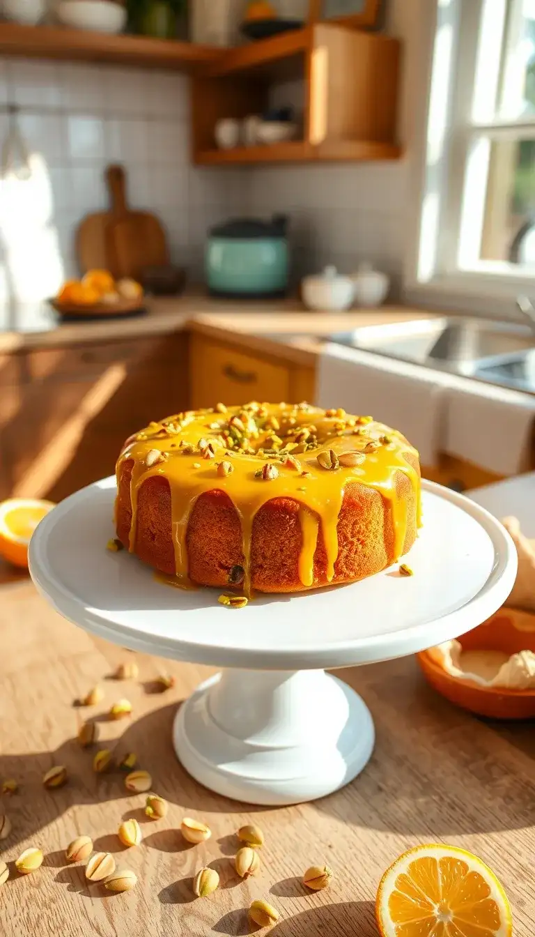 citrus olive oil cake with pistachios