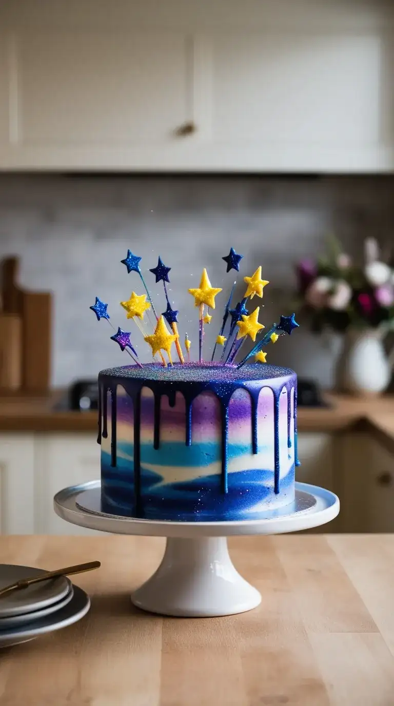 galaxy drip cake