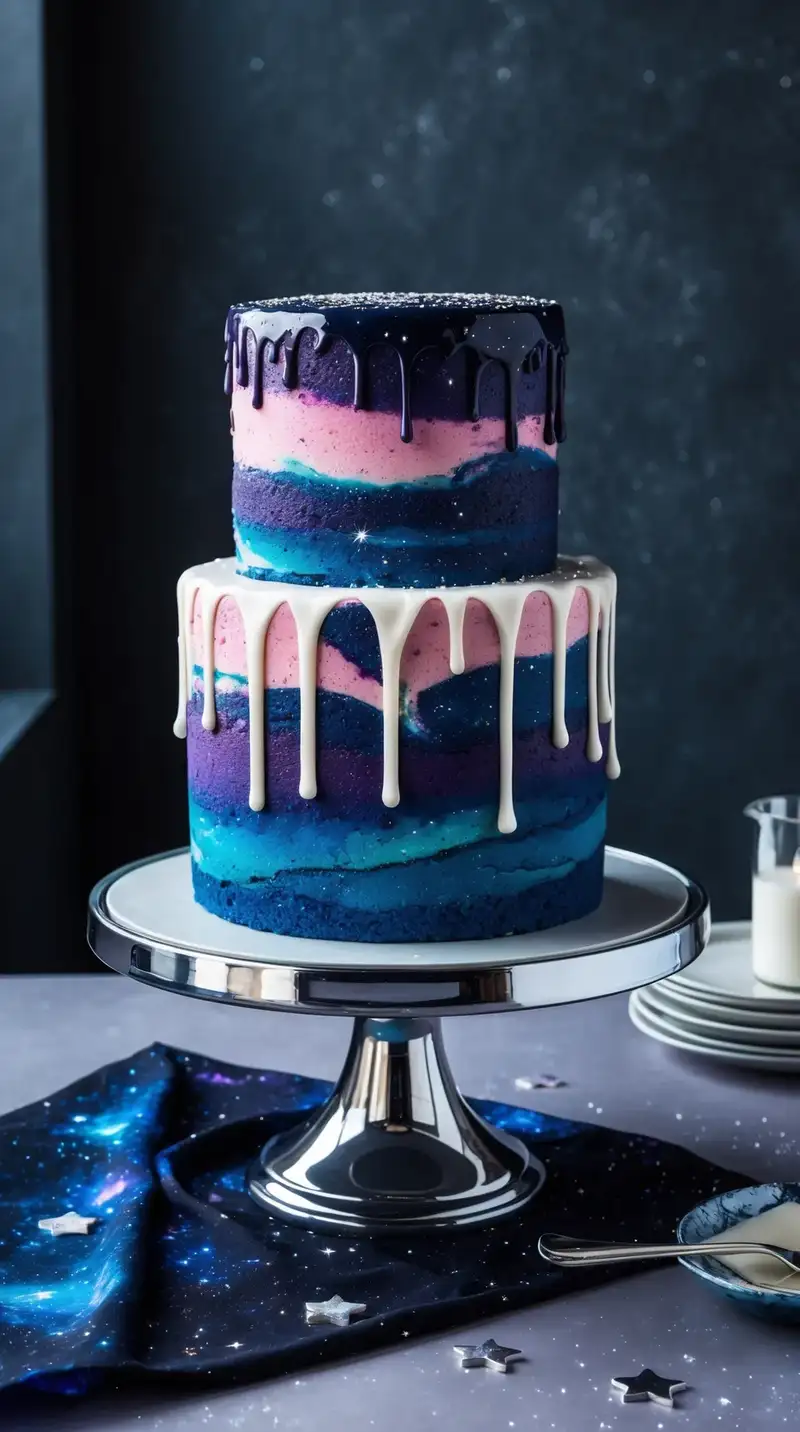 galaxy drip cake