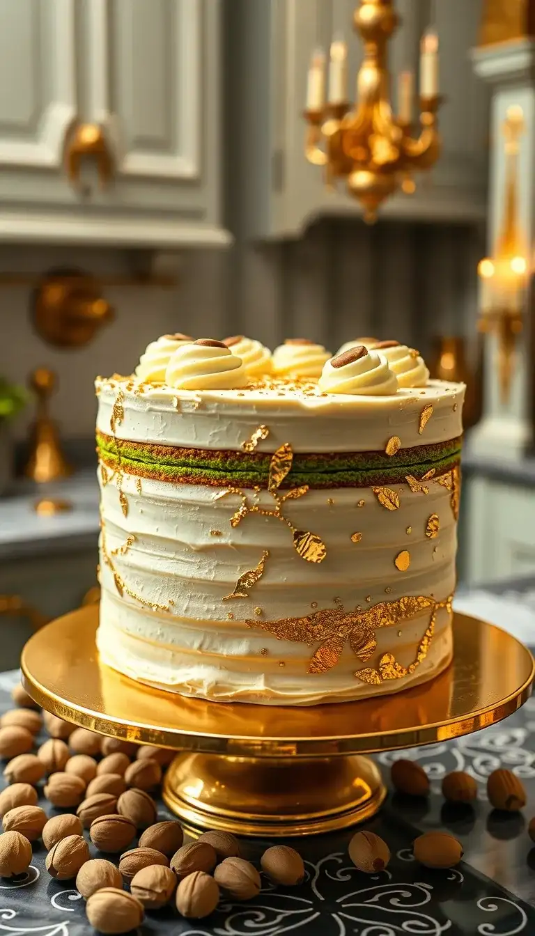 gold leaf pistachio cake