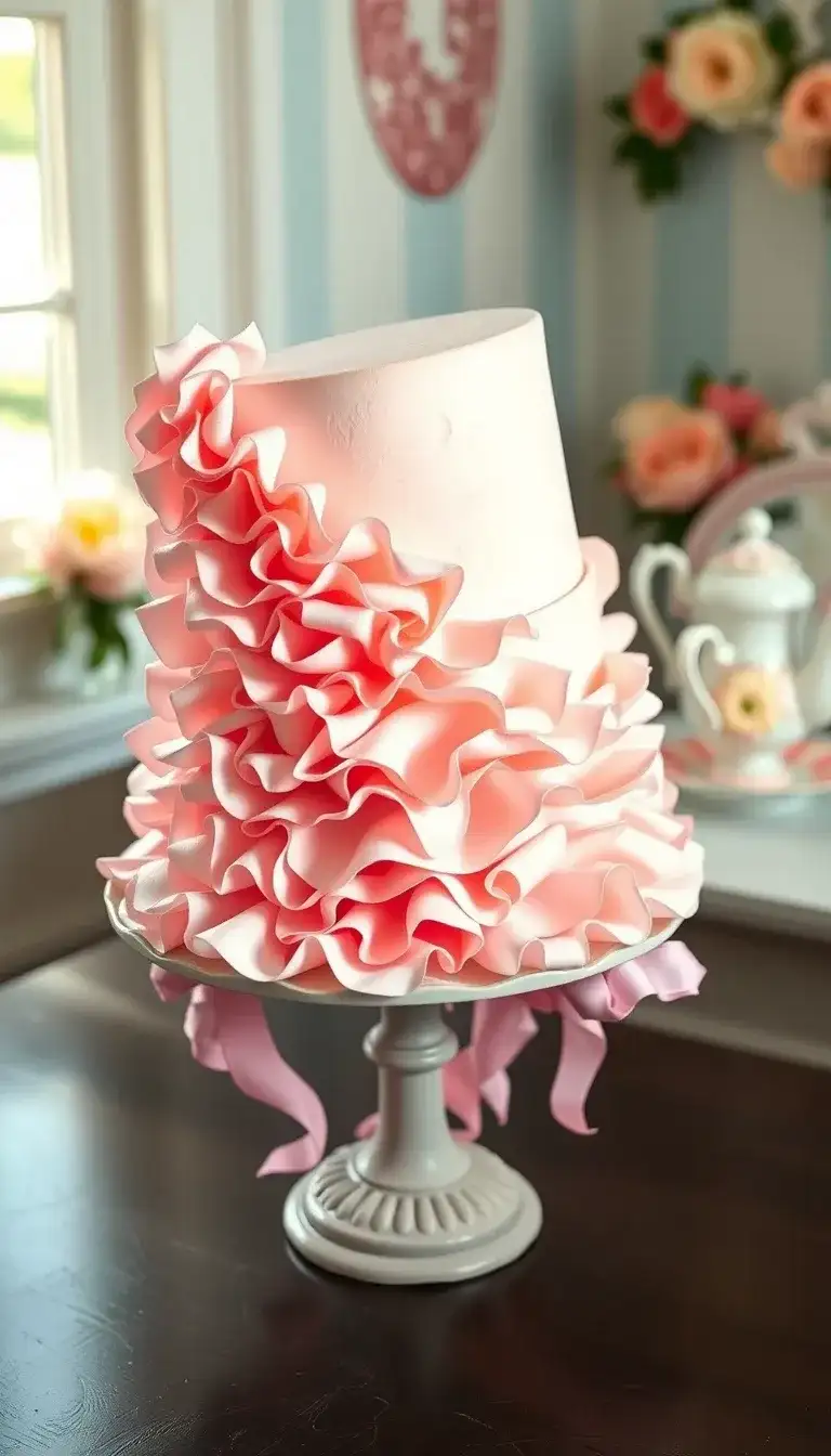 pink satin ruffle cake