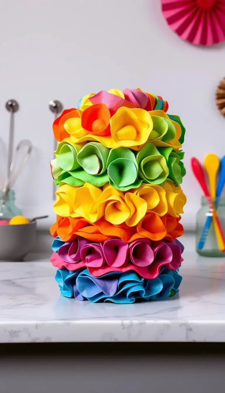 rainbow buttercream ruffle cake