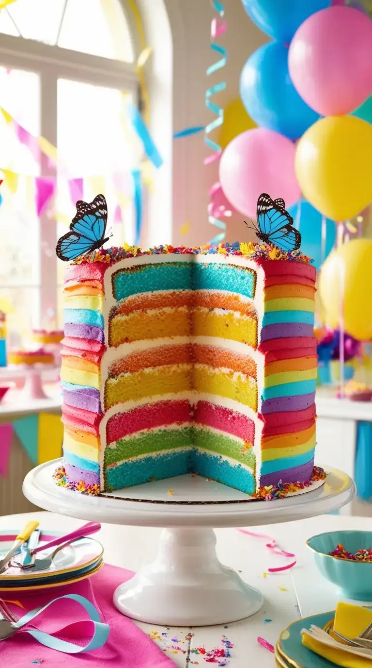 rainbow butterfly layer cake