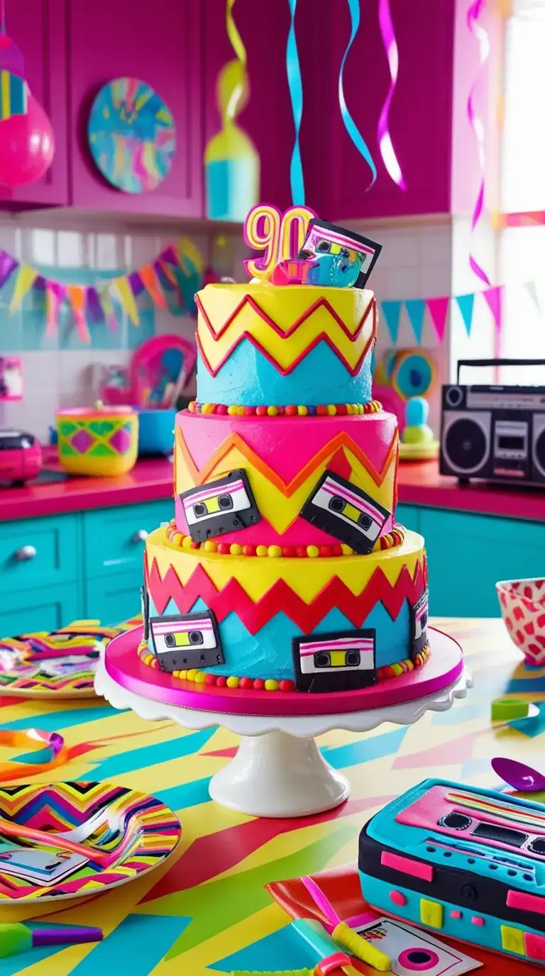 retro 90s theme cake