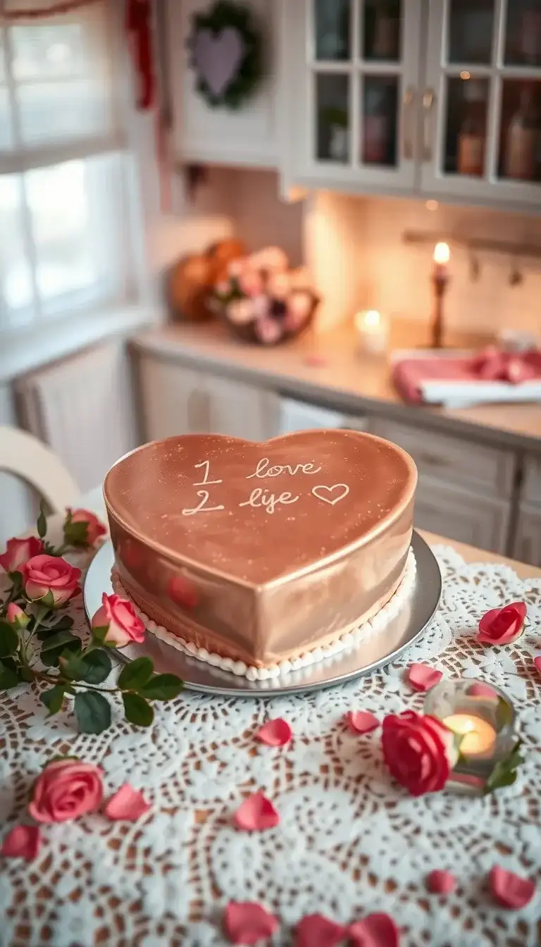 romantic rose gold heart cake