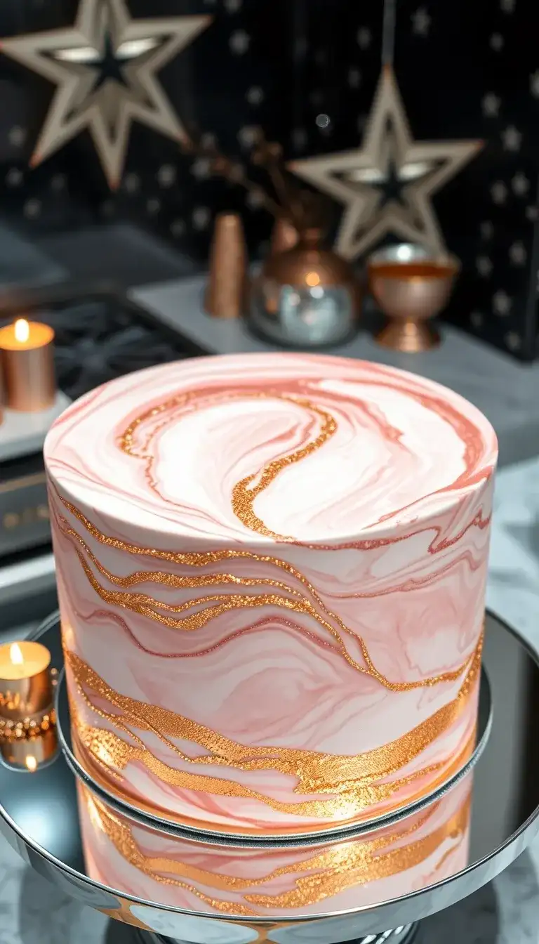 rose gold metallic marble cake