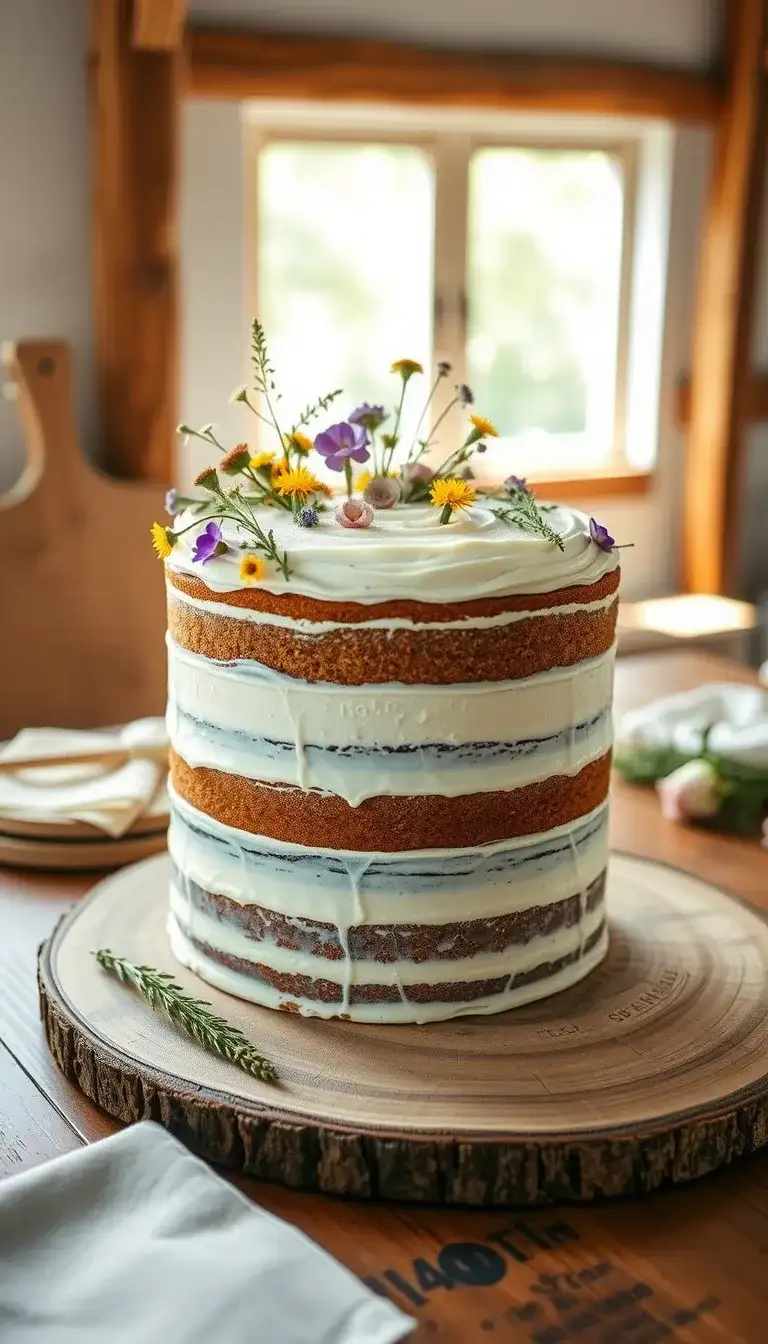 rustic naked cake with wildflowers