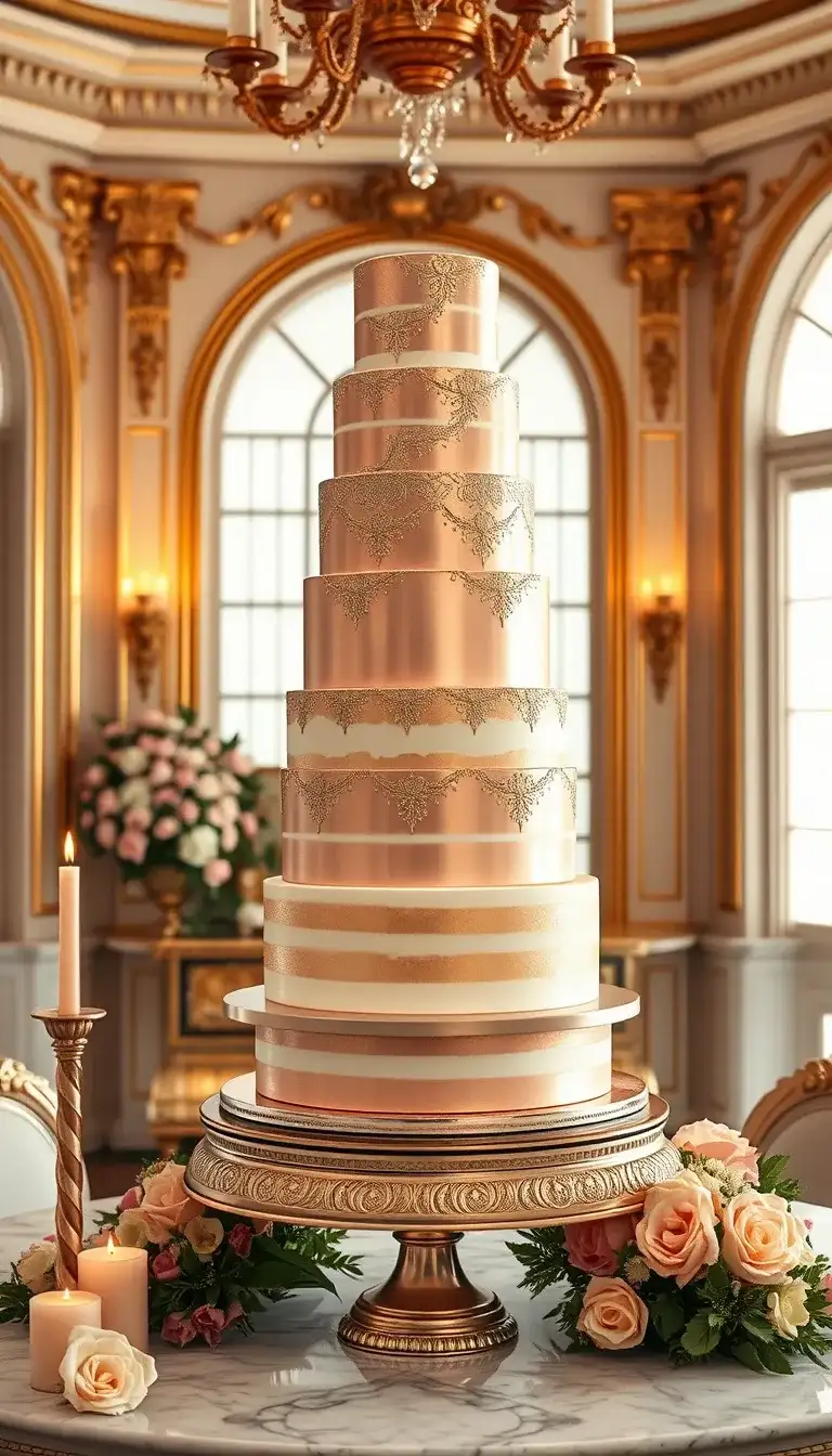 stacked rose gold tiered cake