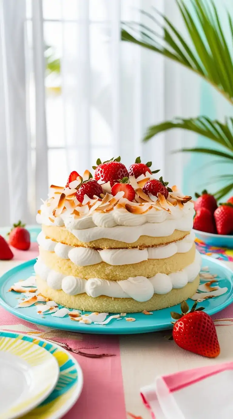 strawberry coconut cream cake
