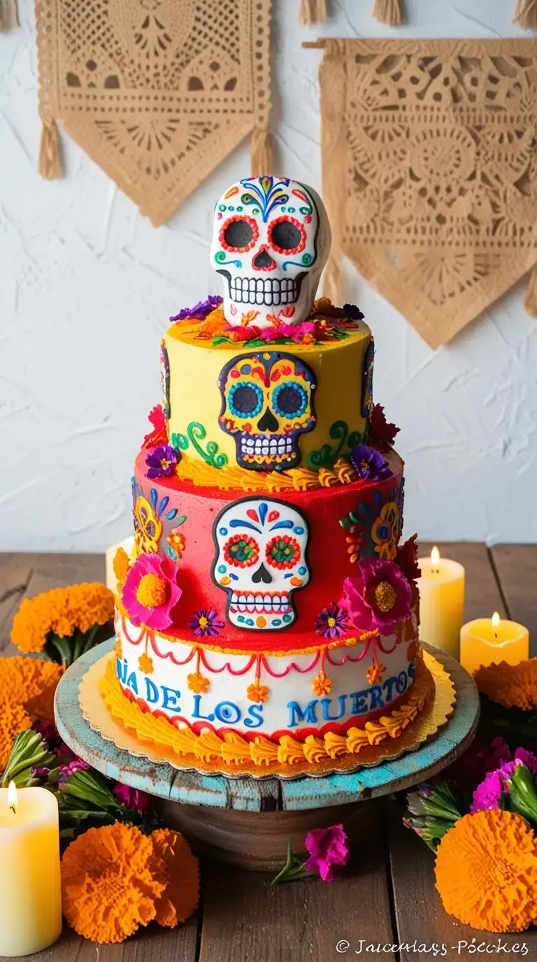 sugar skull día de los muertos cake