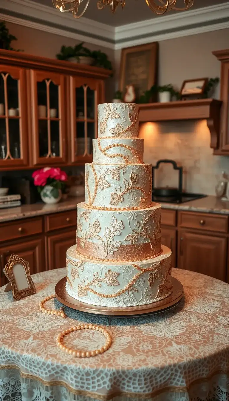 vintage rose gold lace cake