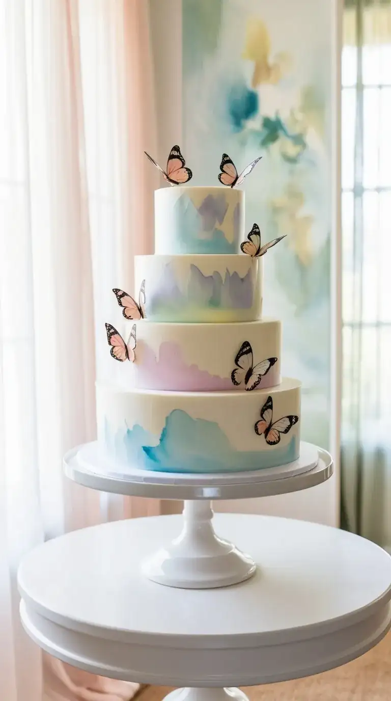 watercolor butterfly buttercream cake