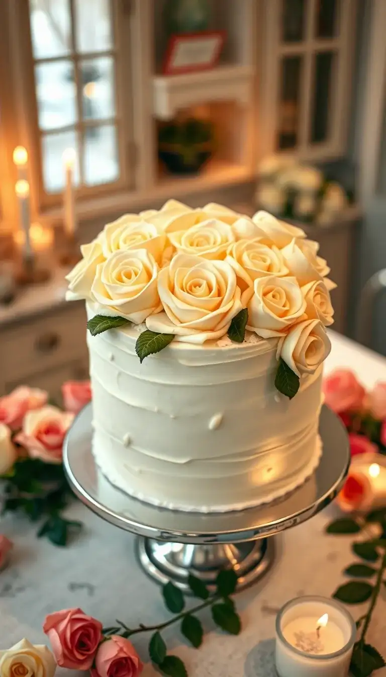 white chocolate rose cake