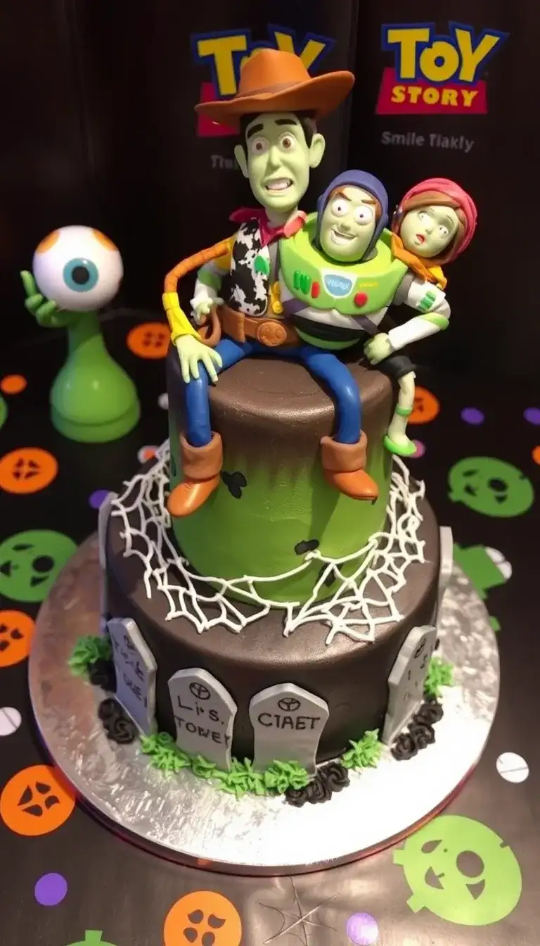 zombified toy story characters cake