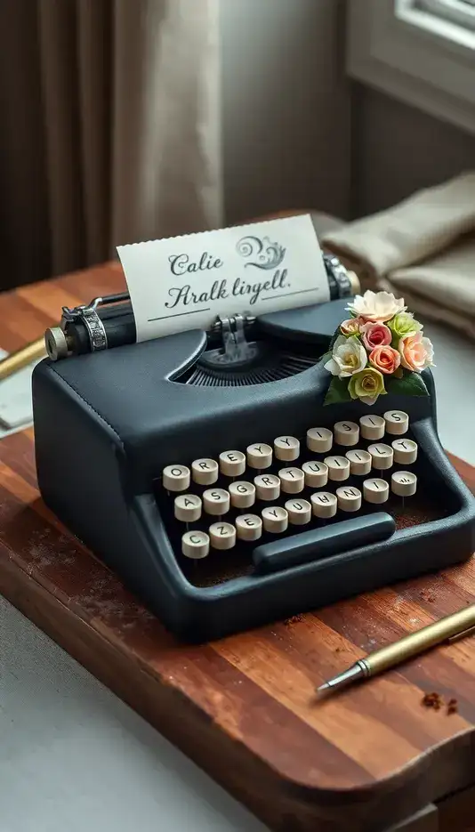 Typewriter Cake with Floral Accents