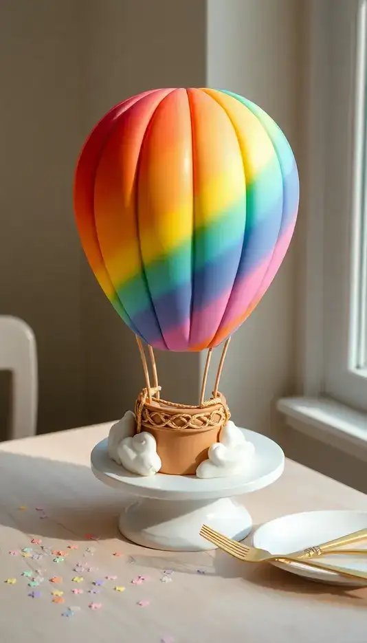 Rainbow Hot Air Balloon Cake