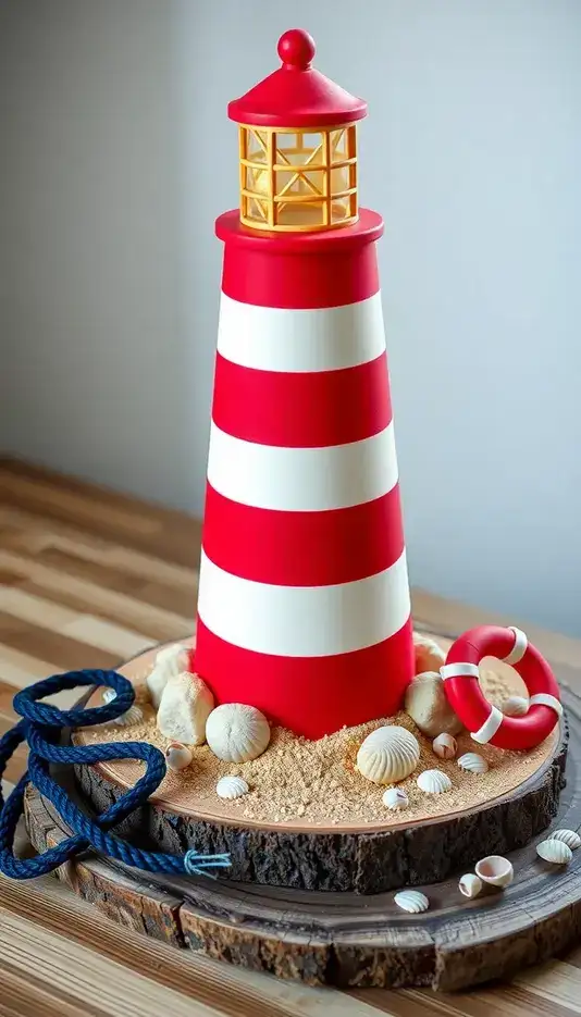 Classic Red and White Striped Lighthouse Cake