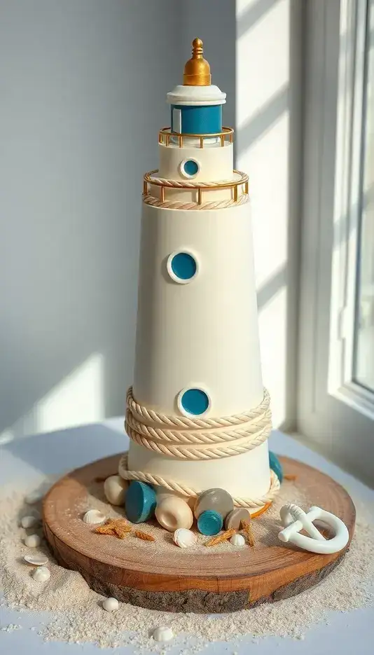 Nautical Rope Decorated Lighthouse Cake