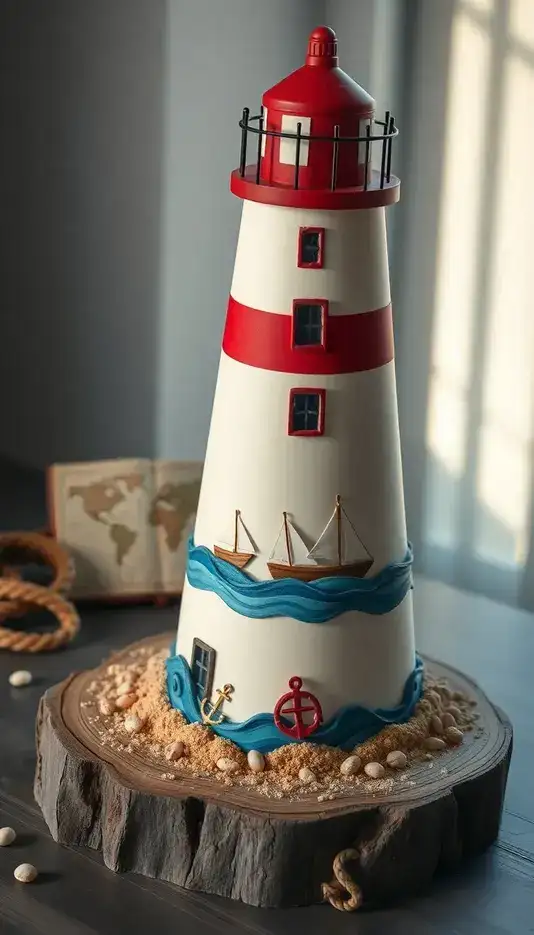 Lighthouse Cake with Ship and Anchor Details
