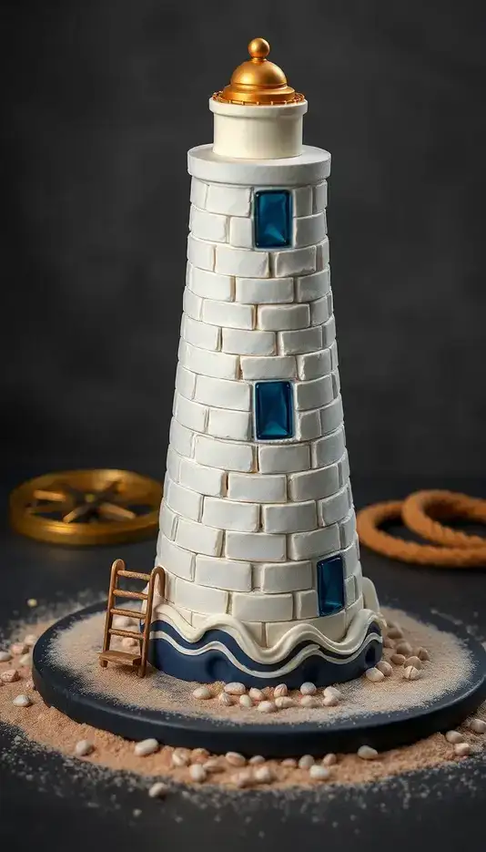 Sugar Glass Windowed Lighthouse Cake