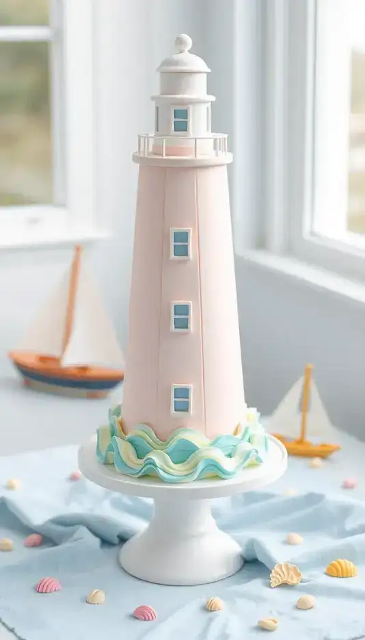 Pastel Colored Lighthouse Cake for Baby Showers