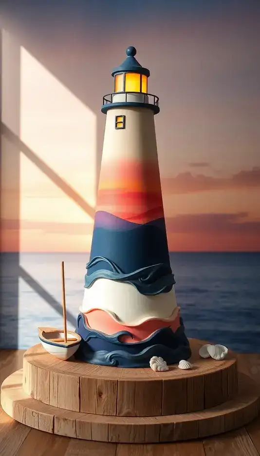 Sunset Sky Backdrop with Lighthouse Cake