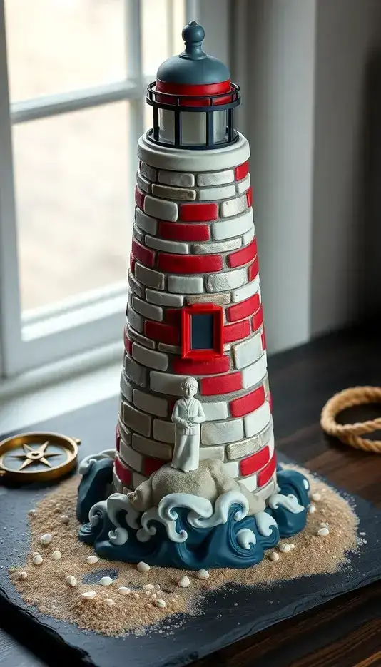 Lighthouse Cake with Edible Lighthouse Keeper Figurine