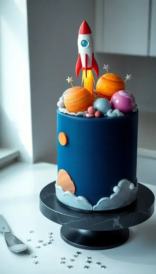 Planet and Rocket Combo Cake