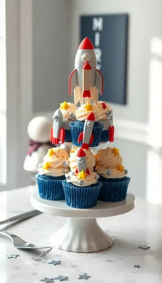 Rocket Ship Cupcake Tower
