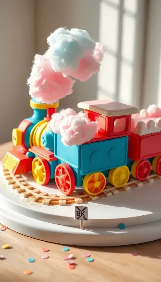 Train Cake with Cotton Candy Smoke