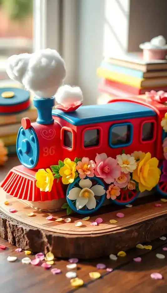 Train Cake with Edible Flowers
