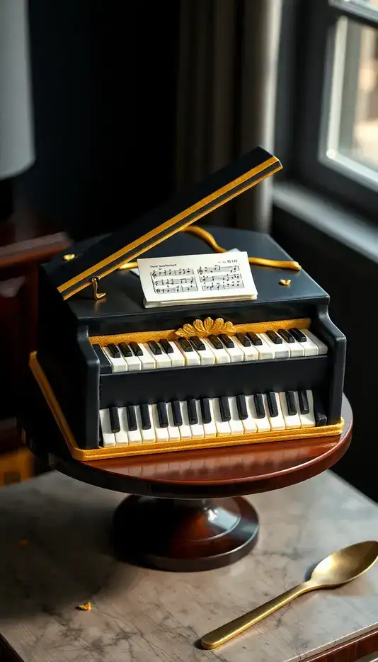 Piano Cake with Edible Gold Accents