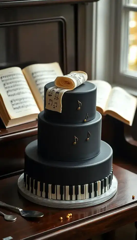 Vintage Piano Inspired Cake Tiers