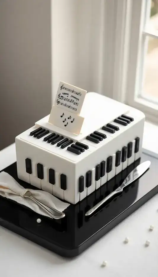 Black and White Checkerboard Piano Cake