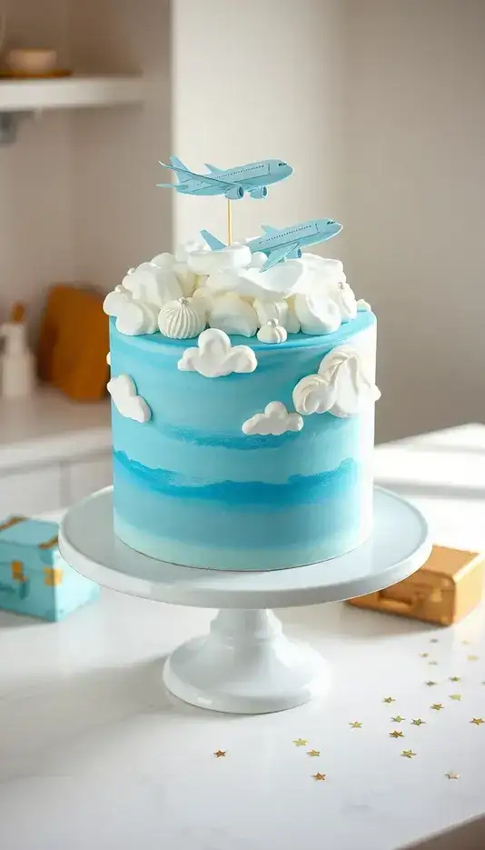 Clouds and Sky Themed Airplane Cake