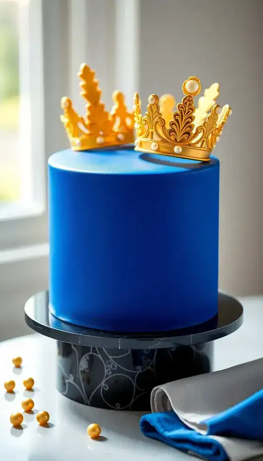 Royal Blue and Gold Crown Cake