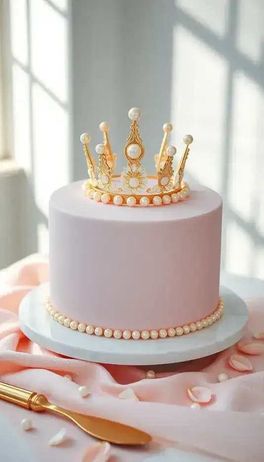 Pink Pastel Crown Cake with Pearls