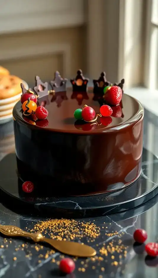 Chocolate Crown Cake with Fruit Gems
