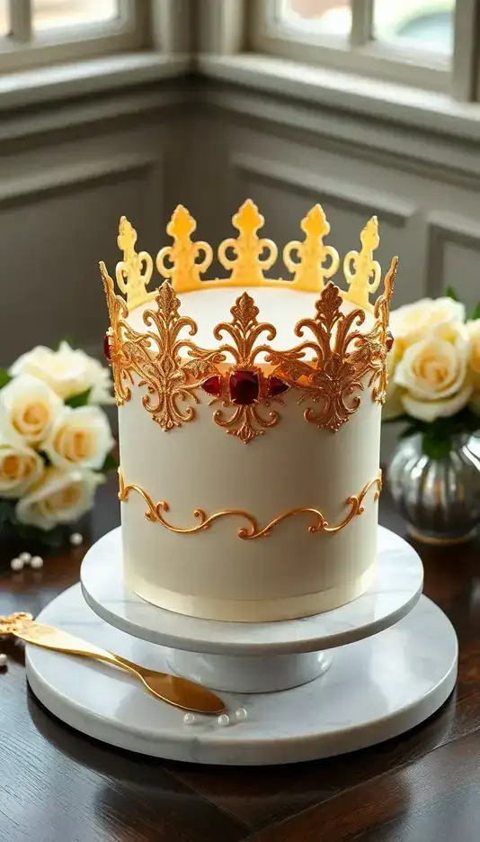 Crown Cake with Intricate Icing Patterns