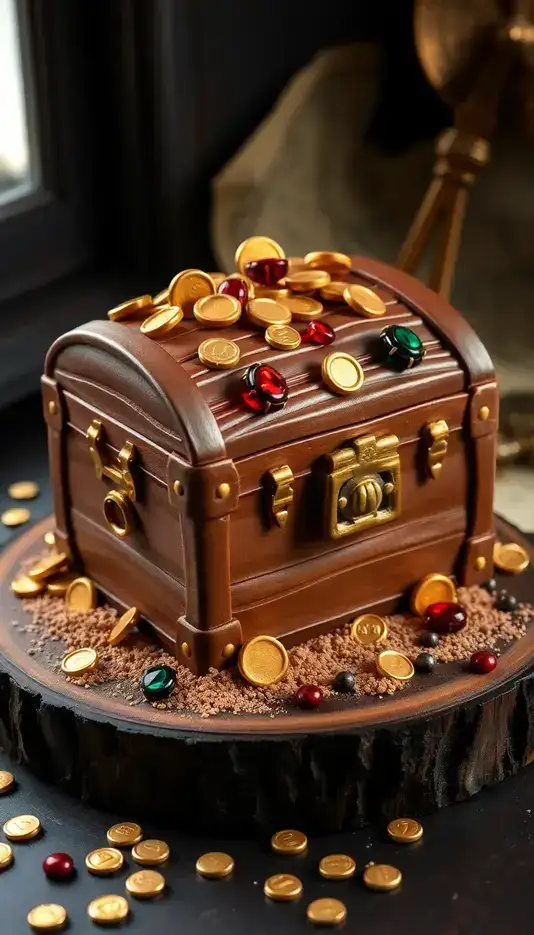 Golden Coins and Jewels Treasure Chest Cake