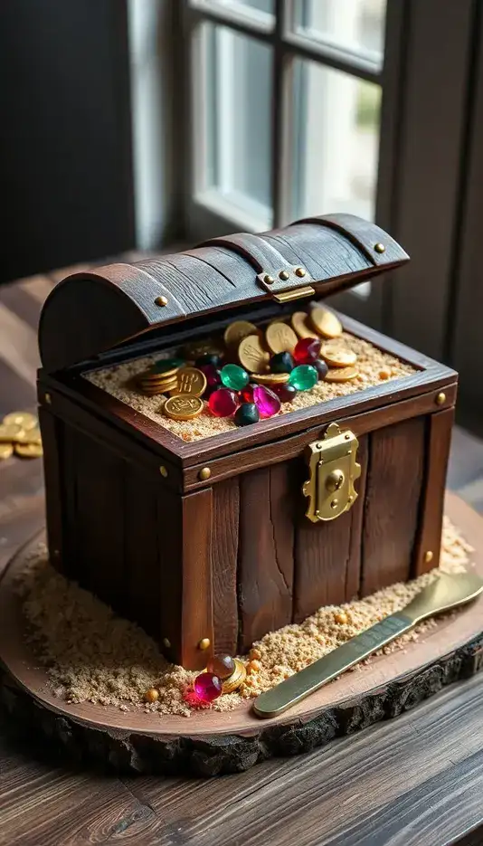 Classic Wooden Chest Cake with Intricate Locks