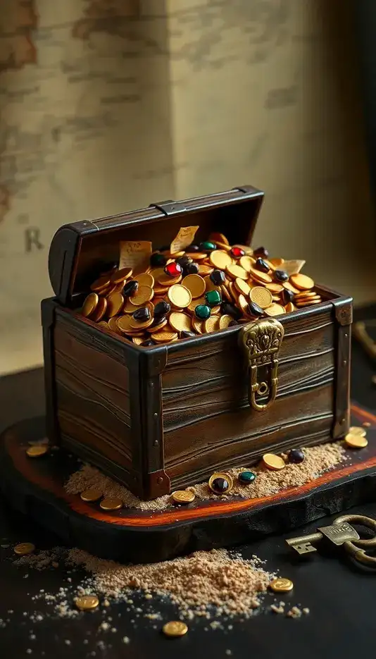 Pirate’s Map Treasure Chest Cake Design